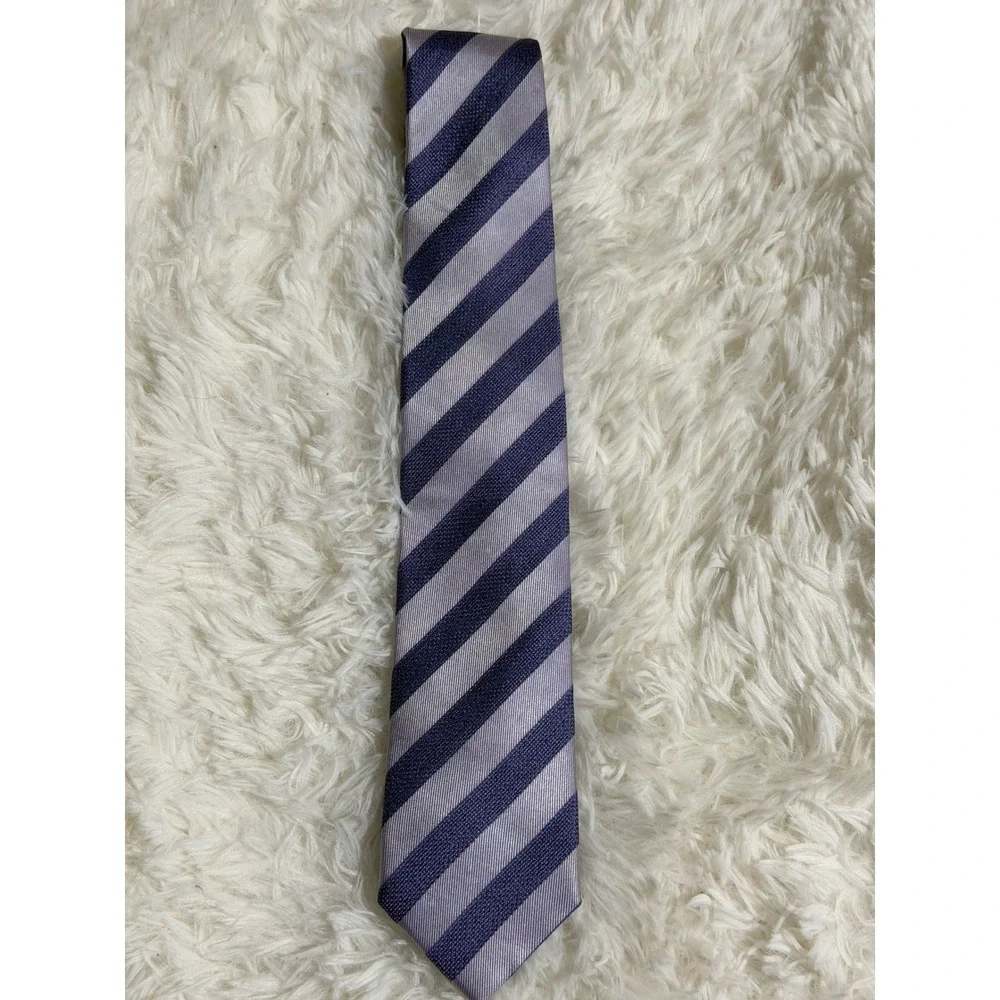 Tattersall Necktie Purple OS Mens Striped Silk Business Professional